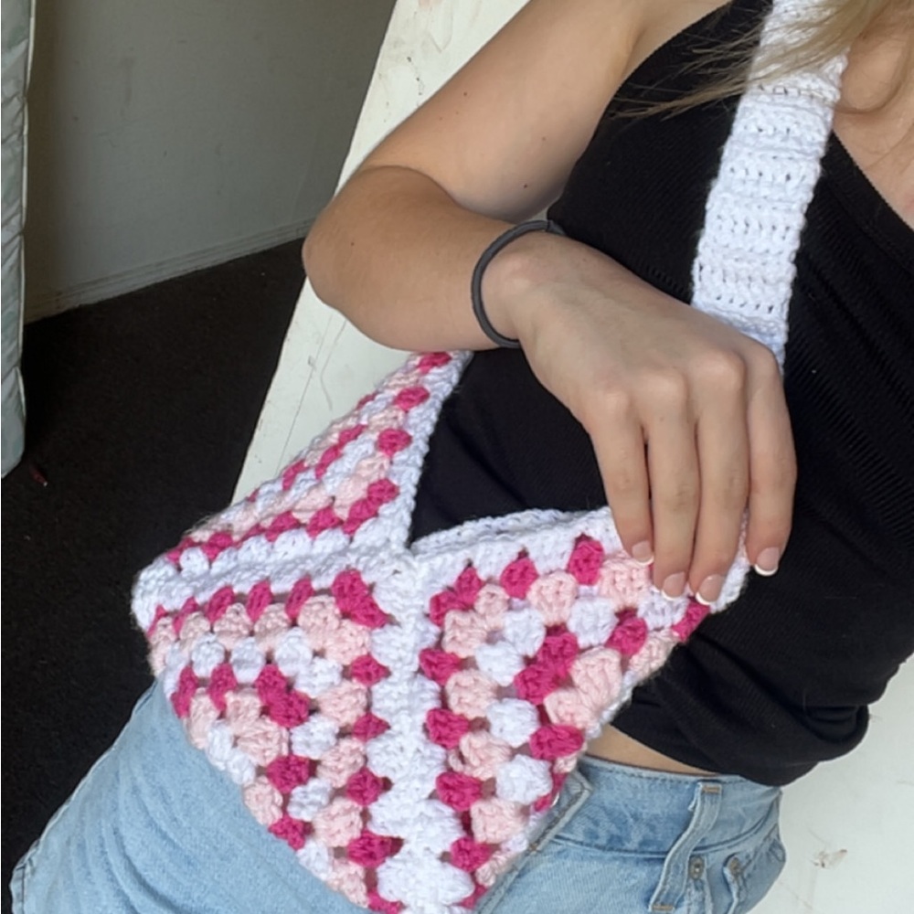 Handcrafted Pink and White Crochet Bag